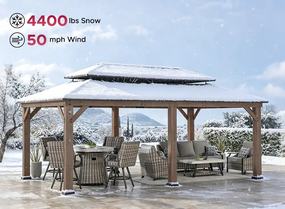 SUNJOY 12x20 Patio Wooden Gazebo with Ceiling Hooks - Weathered Cedar