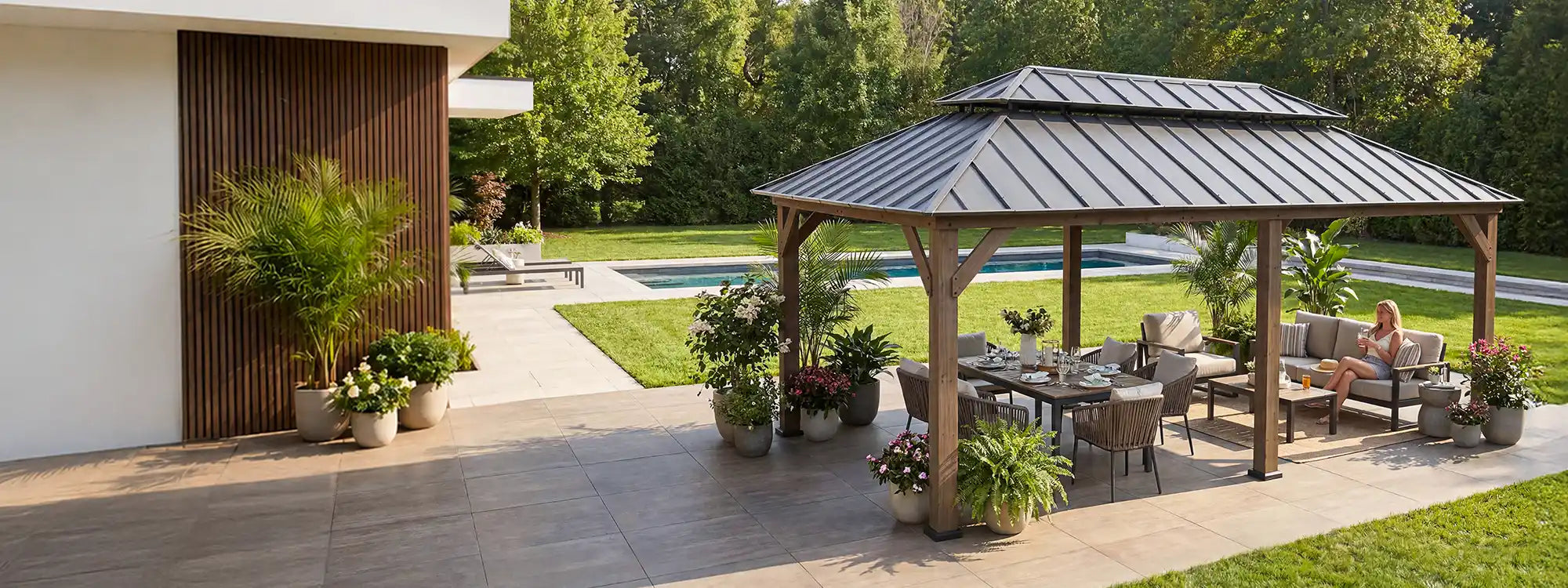 SUNJOY 12x20 Patio Wooden Gazebo with Ceiling Hooks - Weathered Cedar