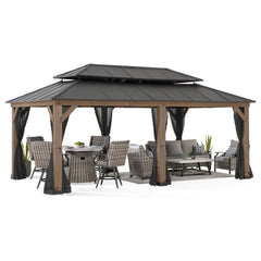 SUNJOY 12x20 Patio Wooden Gazebo with Ceiling Hooks