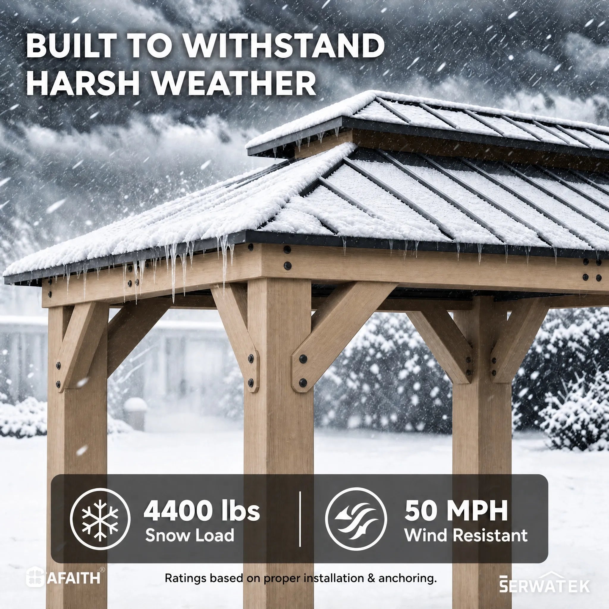 Patio Wooden Gazebo with Ceiling Hooks, 12x20 - Weathered Cedar