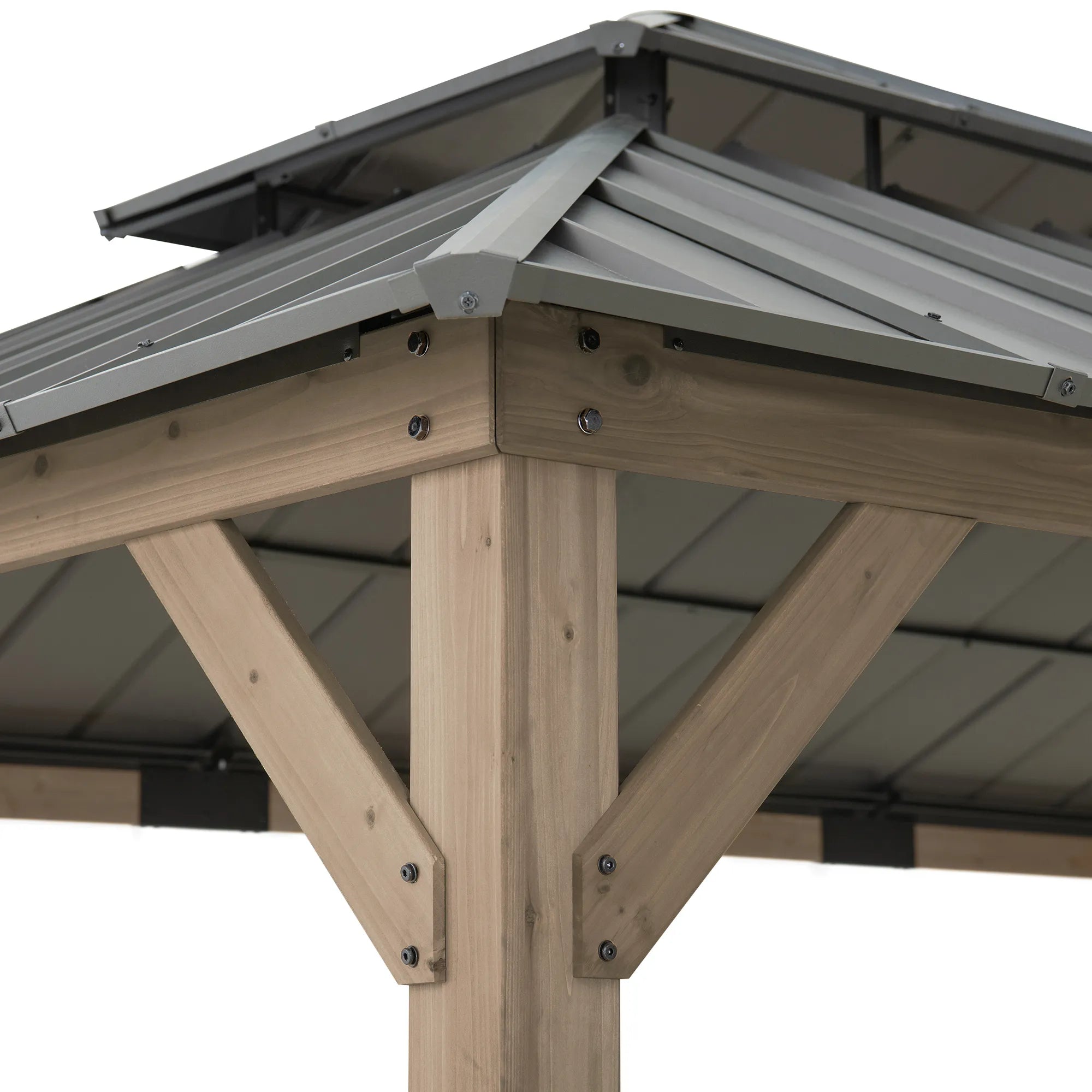 SUNJOY 12x20 Patio Wooden Gazebo with Ceiling Hooks - Weathered Cedar