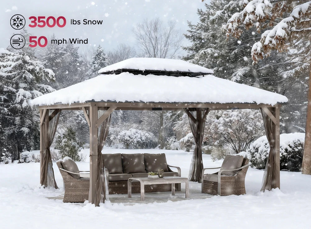 SUNJOY 12x16 Patio Cedar Wood Gazebo with Galvanized Steel Roof & Mosquito Netting