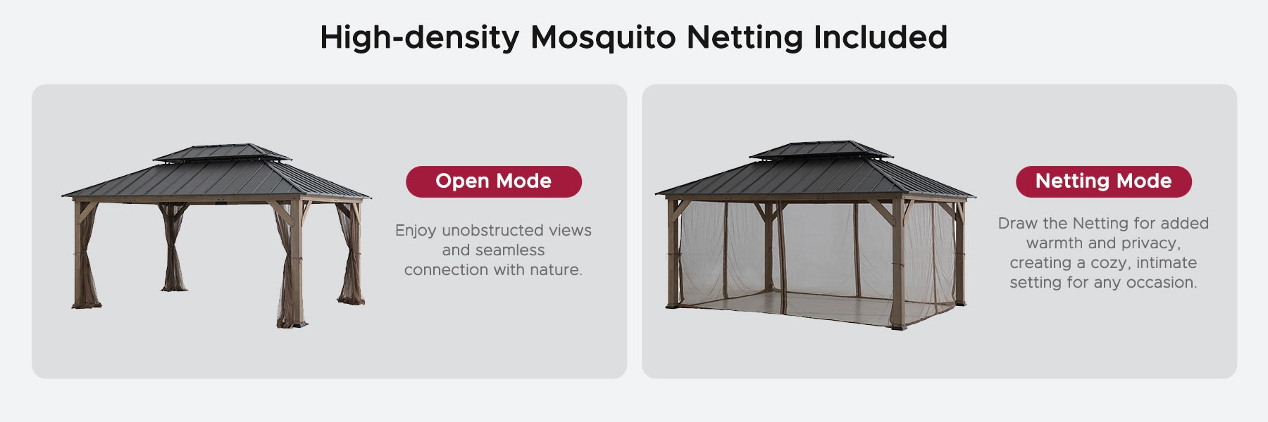 SUNJOY 12x16 Patio Cedar Wood Gazebo with Galvanized Steel Roof & Mosquito Netting
