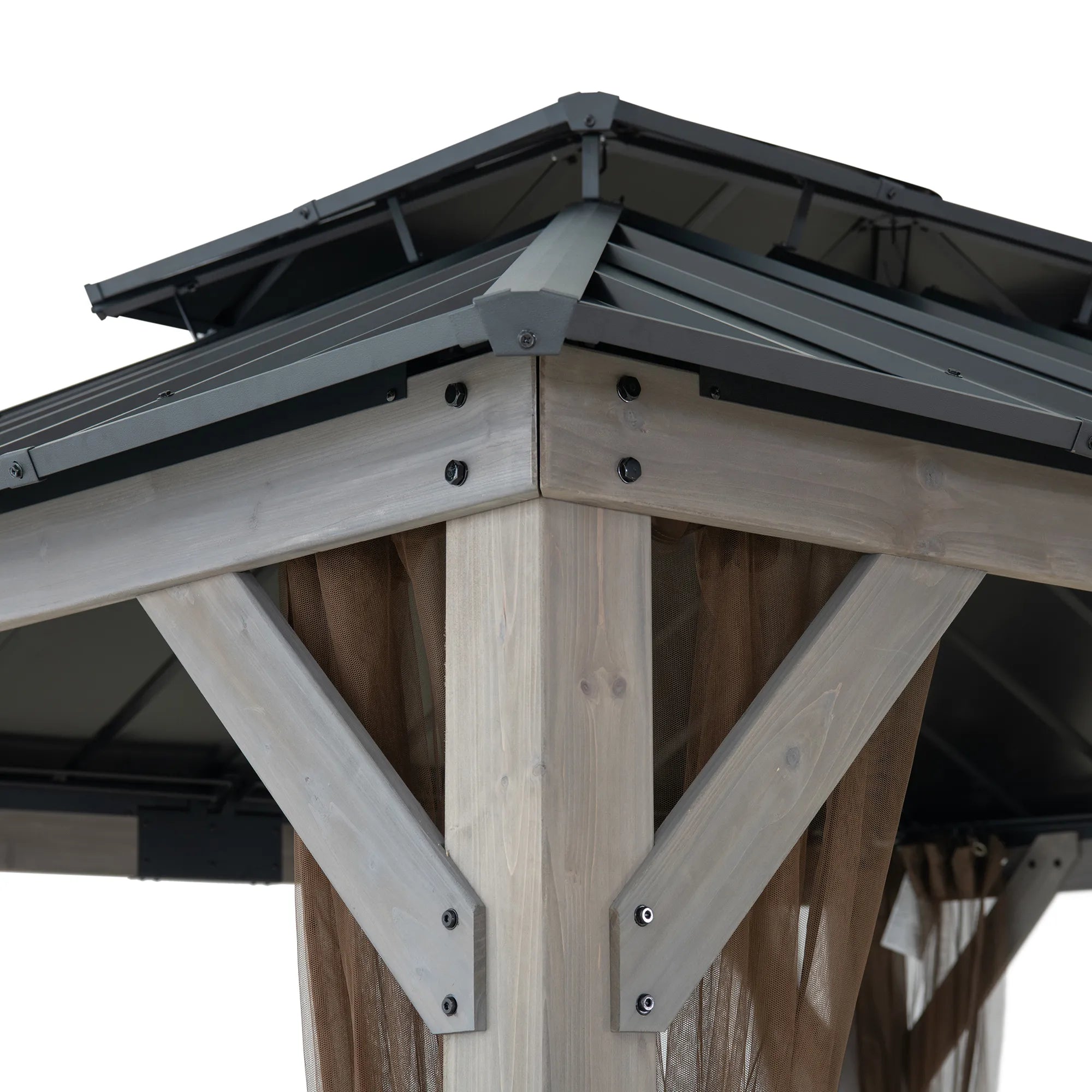 SUNJOY 10x12 Cedar Wood Gazebo with Galvanized Steel Roof, LED String Lights & Mosquito Netting - Black