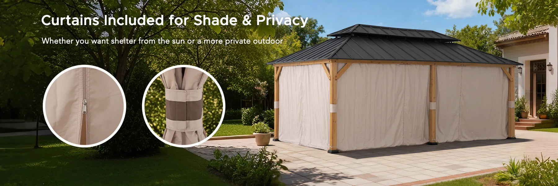 SUNJOY 12x20 Cedar Frame Gazebo with Galvanized Steel Roof and Curtains