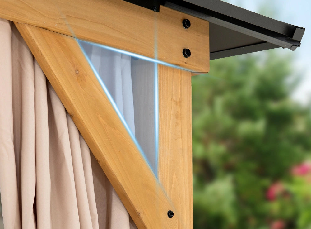 SUNJOY 12x20 Cedar Frame Gazebo with Galvanized Steel Roof and Curtains