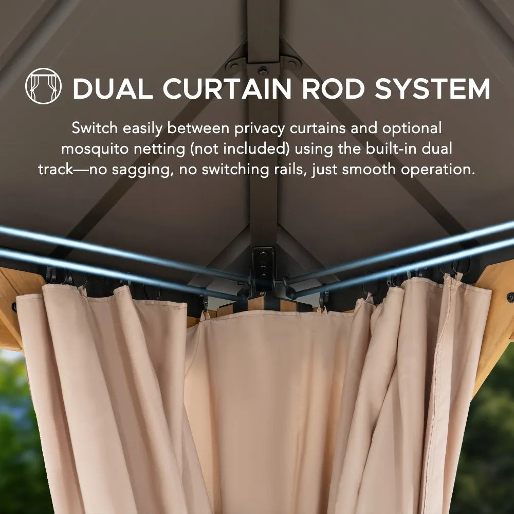 SUNJOY 12x20 Cedar Frame Gazebo with Galvanized Steel Roof and Curtains