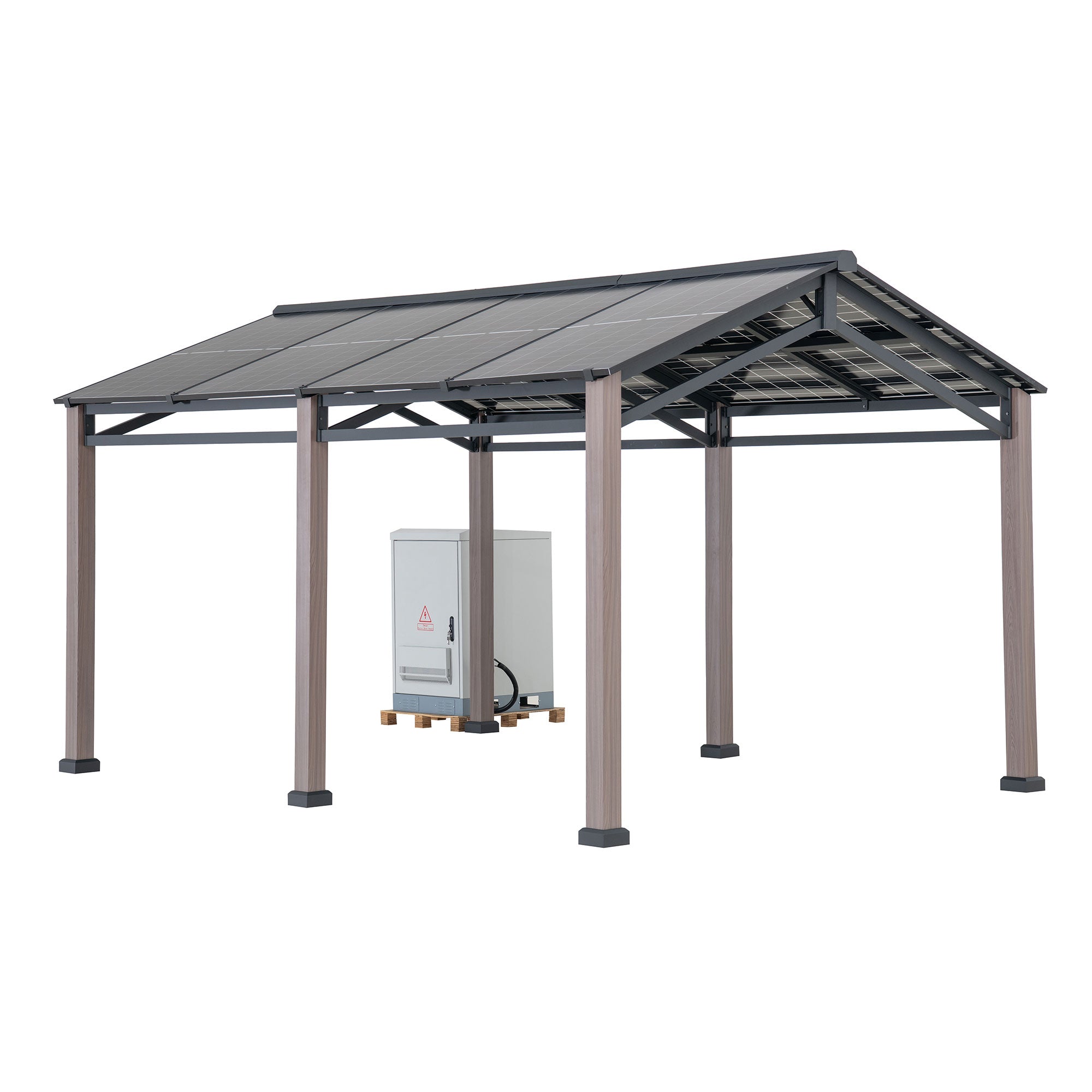 SUNJOY 10.5 ft. x 14.5 ft Steel Solar Carport with Energy Storage Module.