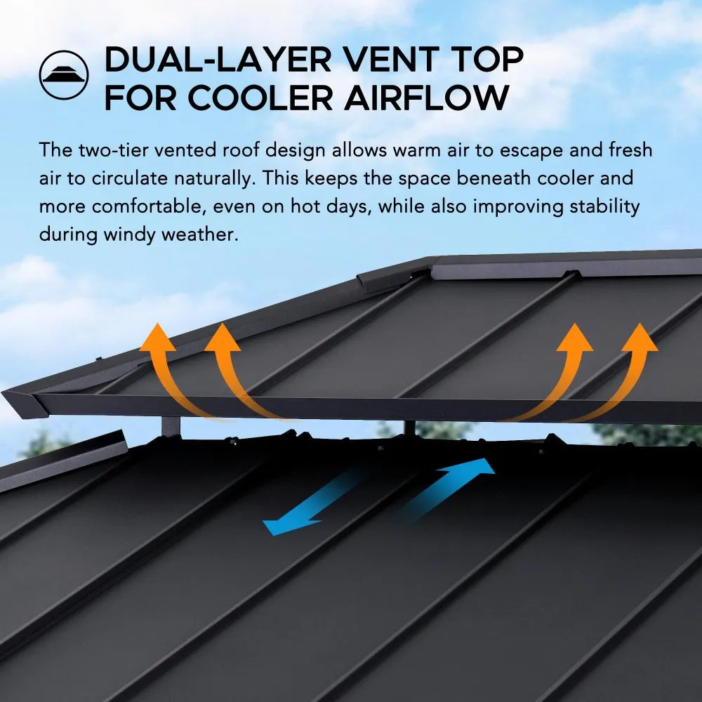 SUNJOY 10x12 Heavy-Duty Hardtop Gazebo with Mosquito Netting & Wood-Look Beams