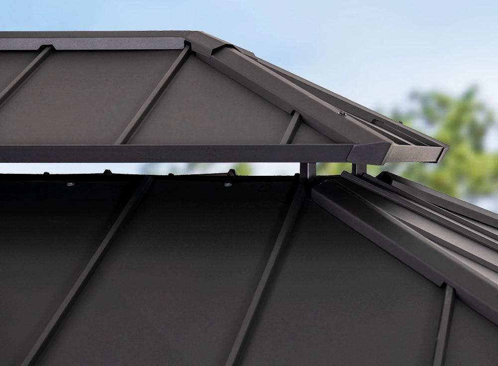 SUNJOY 10x12 Heavy-Duty Hardtop Gazebo with Mosquito Netting & Wood-Look Beams