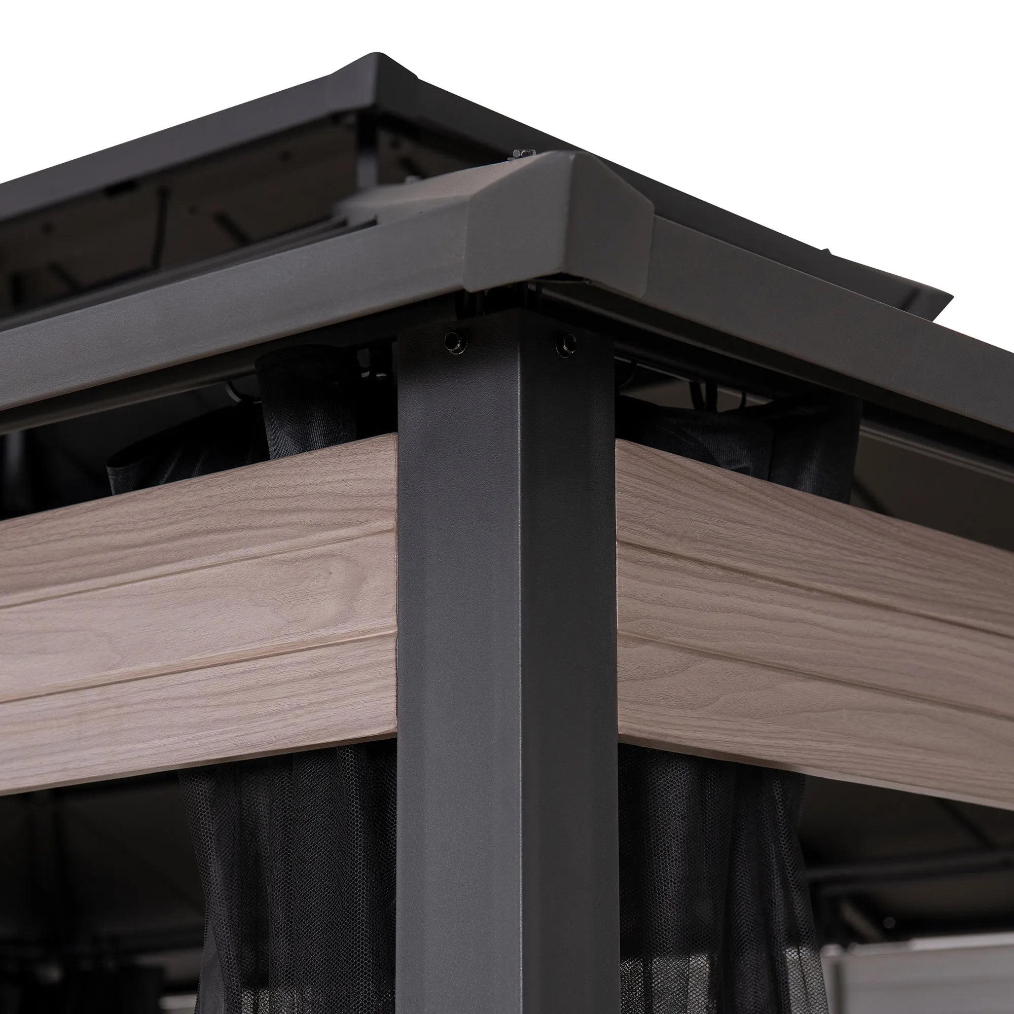 SUNJOY 10x12 Heavy-Duty Hardtop Gazebo with Mosquito Netting & Wood-Look Beams