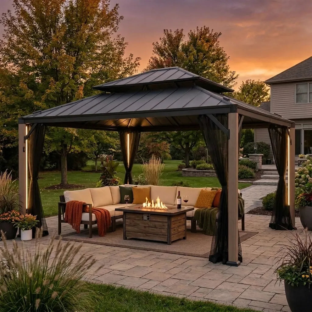 Stanwood Solar Lighting Dual-Roof Gazebo, 13x15