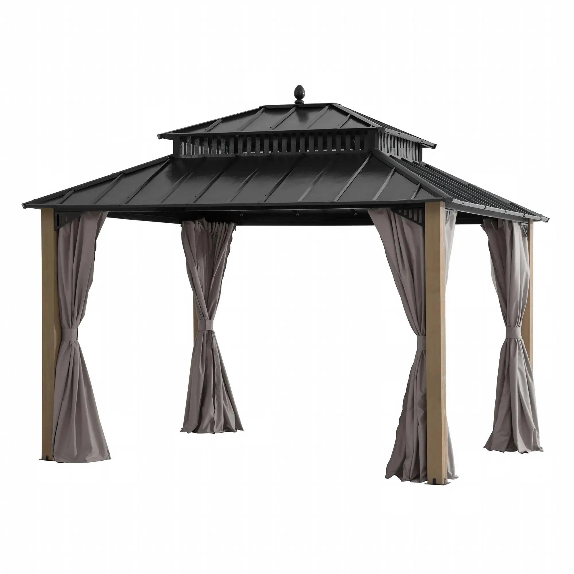よるふ SUNJOY Kingston 12x10 Hardtop Gazebo with Steel Roof & Cedar Posts