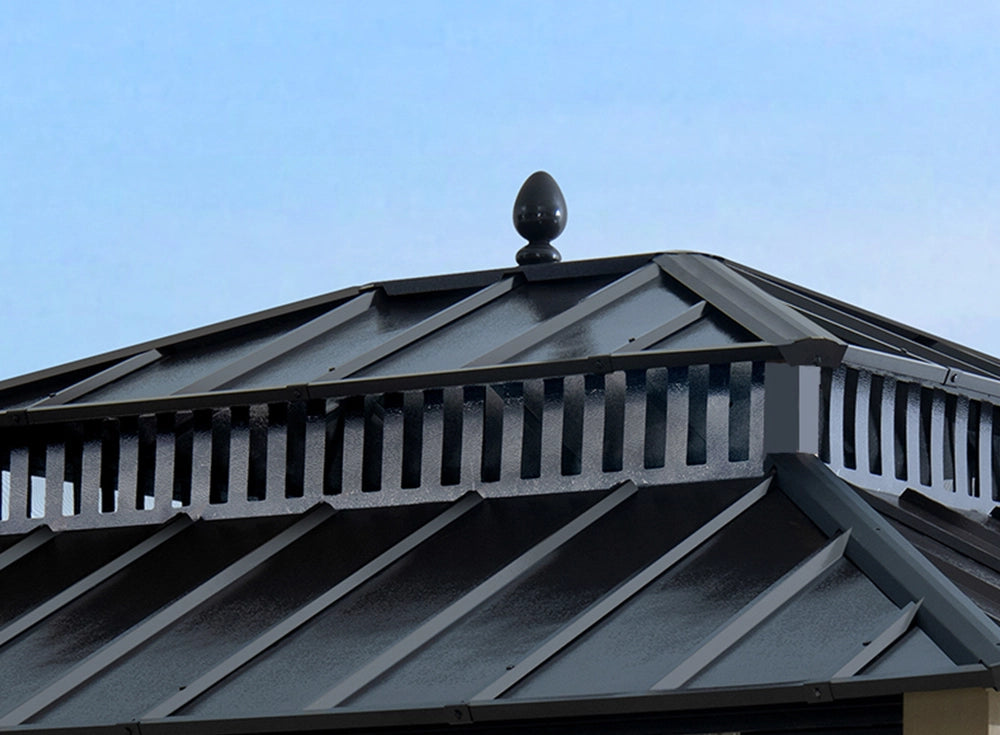 SUNJOY Kingston 12x10 Gazebo with Netting & Curtain | Steel Roof with Extra-Tall & Oversized Vent Top - Ceadr Wood Posts 