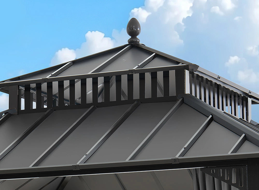 SUNJOY Kingston 10x10 Gazebo with Netting & Curtain | Steel Roof - Gray Aluminum Posts