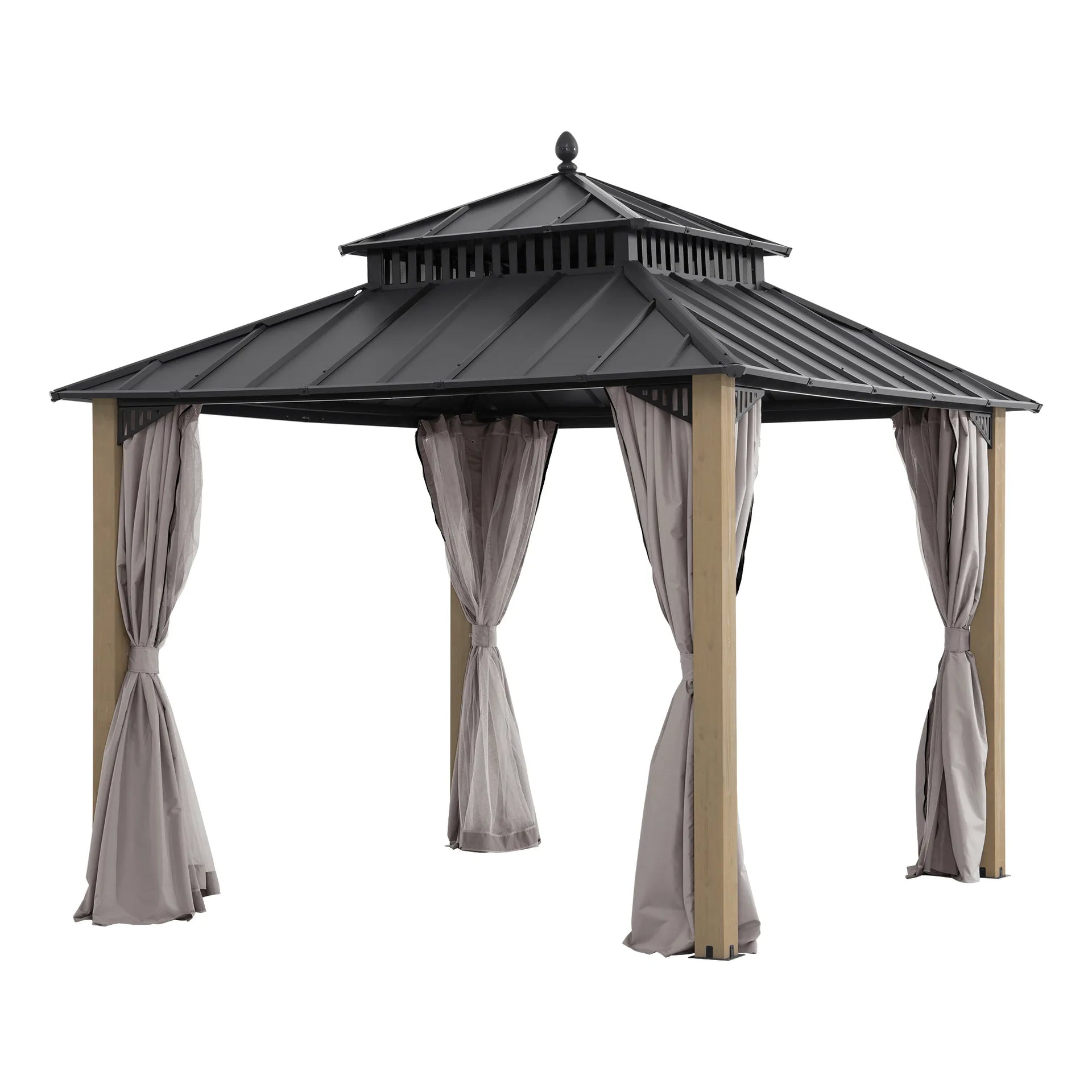 SUNJOY Kingston 10x10 Hardtop Gazebo with Netting & Cedar Posts