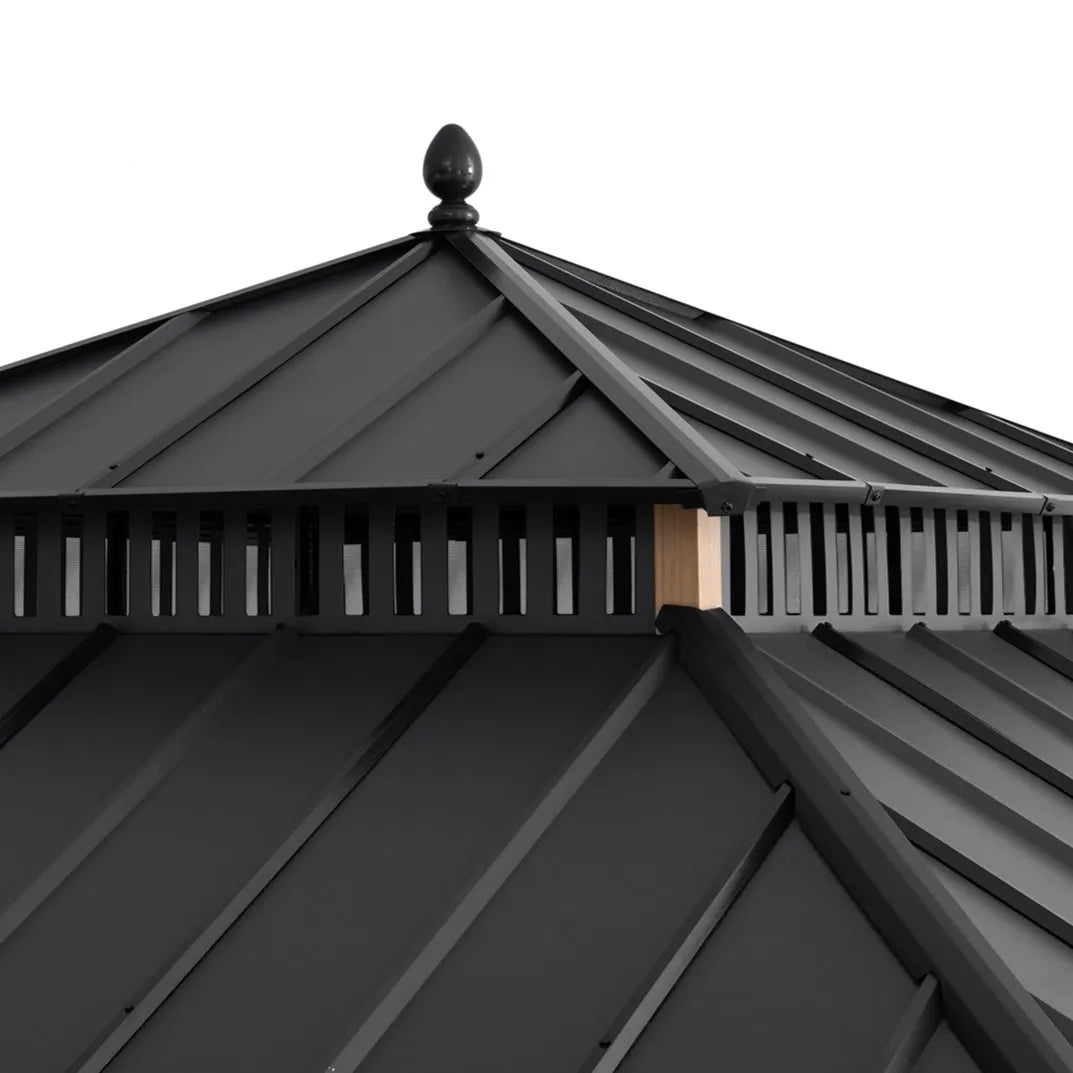 SUNJOY Kingston 12x12 Gazebo with Netting & Curtain | Steel Roof - Woodgrain Aluminum Posts