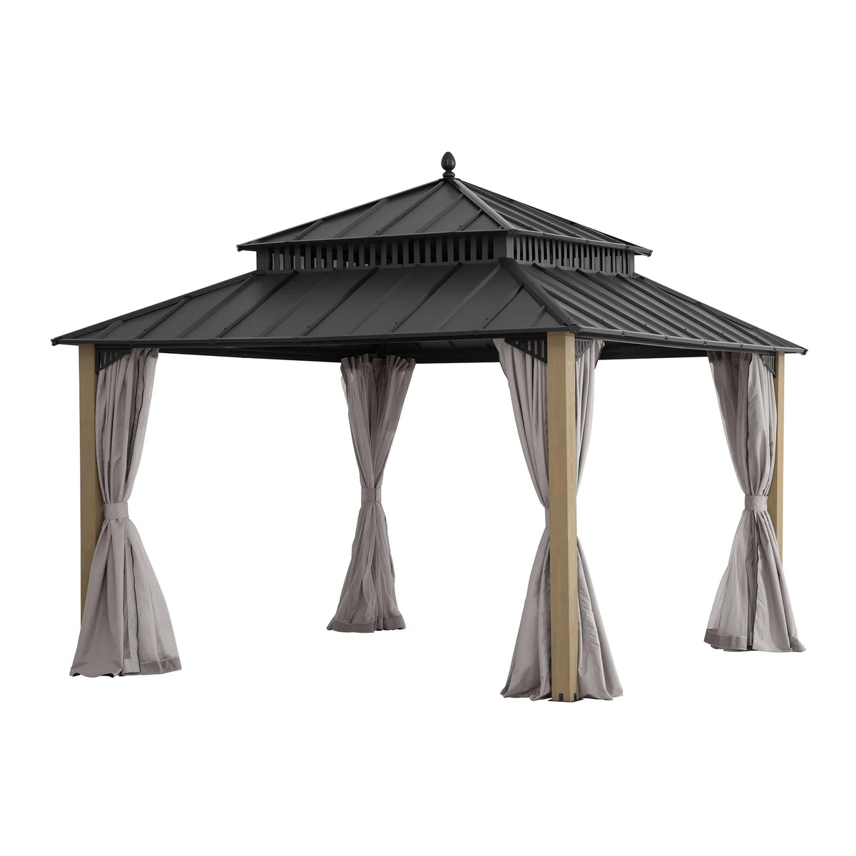 SUNJOY Kingston 12x12 Steel Hardtop Gazebo with Netting & Curtains