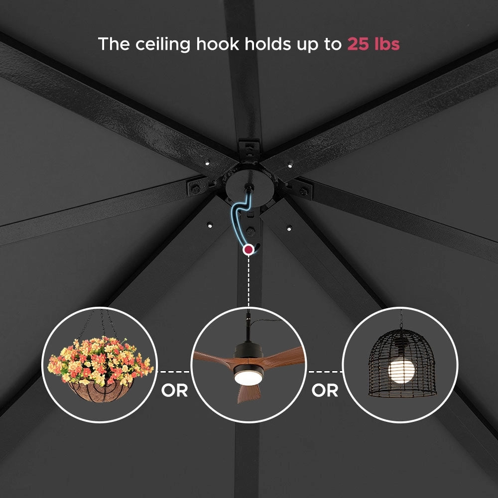 SUNJOY Kingston 12x12 Gazebo with Netting & Curtain | Steel Roof with Extra-Tall & Oversized Vent Top - Cedar Wood Posts 