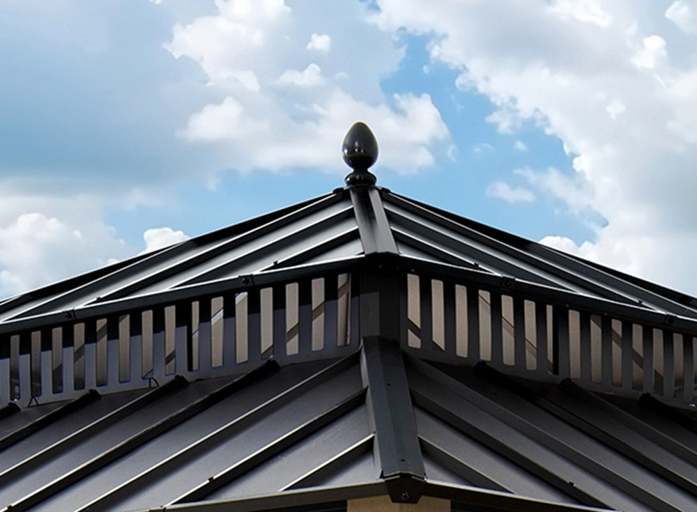 SUNJOY Kingston 12x12 Gazebo with Netting & Curtain | Steel Roof with Extra-Tall & Oversized Vent Top - Cedar Wood Posts 