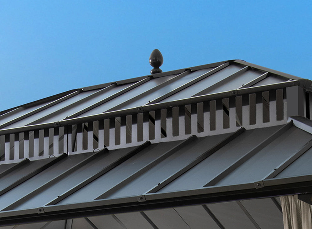 SUNJOY Kingston 12x16 Gazebo with Netting & Curtain | Steel Roof with Extra-Tall & Oversized Vent Top - Wood Posts