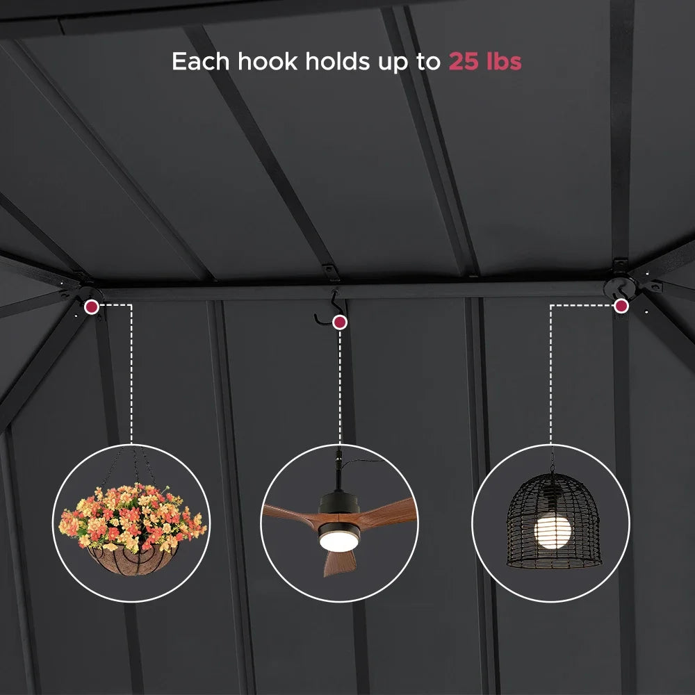 SUNJOY Kingston 12x16 Gazebo with Netting & Curtain | Steel Roof with Extra-Tall & Oversized Vent Top - Wood Posts