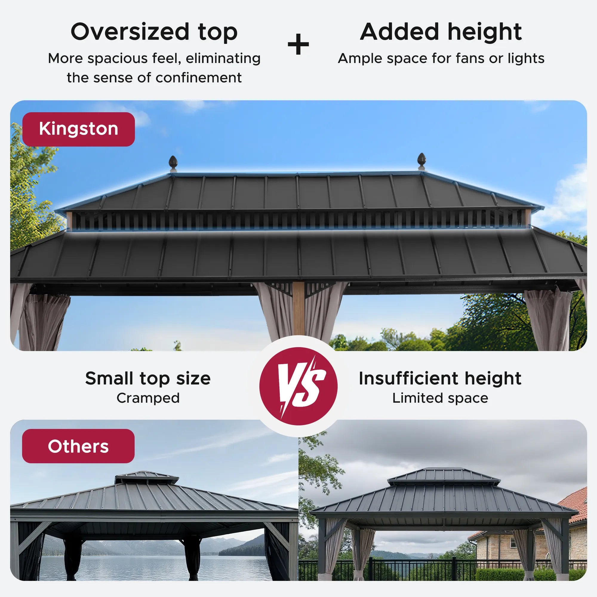 SUNJOY Kingston 12x20 Gazebo with Netting & Curtain | Steel Roof - Woodgrain Aluminum Posts
