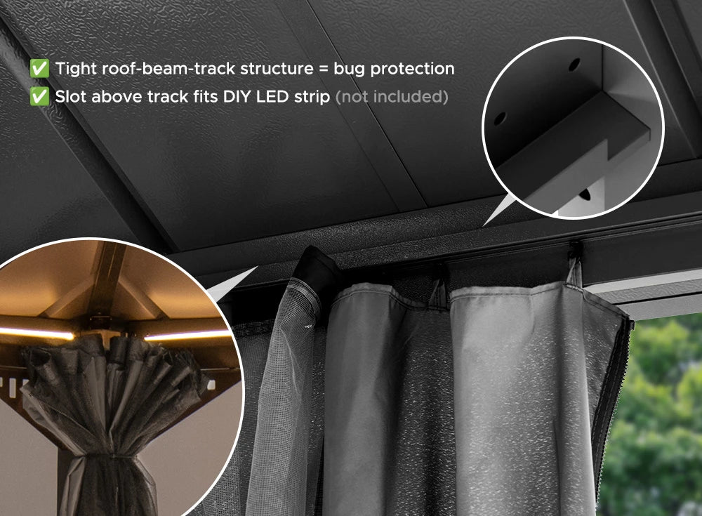 SUNJOY Kingston 12x20 Gazebo with Netting & Curtain | Steel Roof - Gray Aluminum Posts