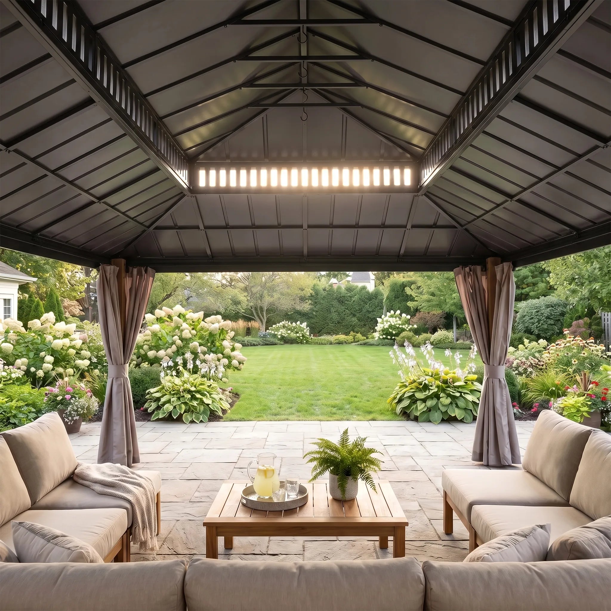 Kingston 12x20 Gazebo with Wood Posts, Netting & Curtains | SUNJOY