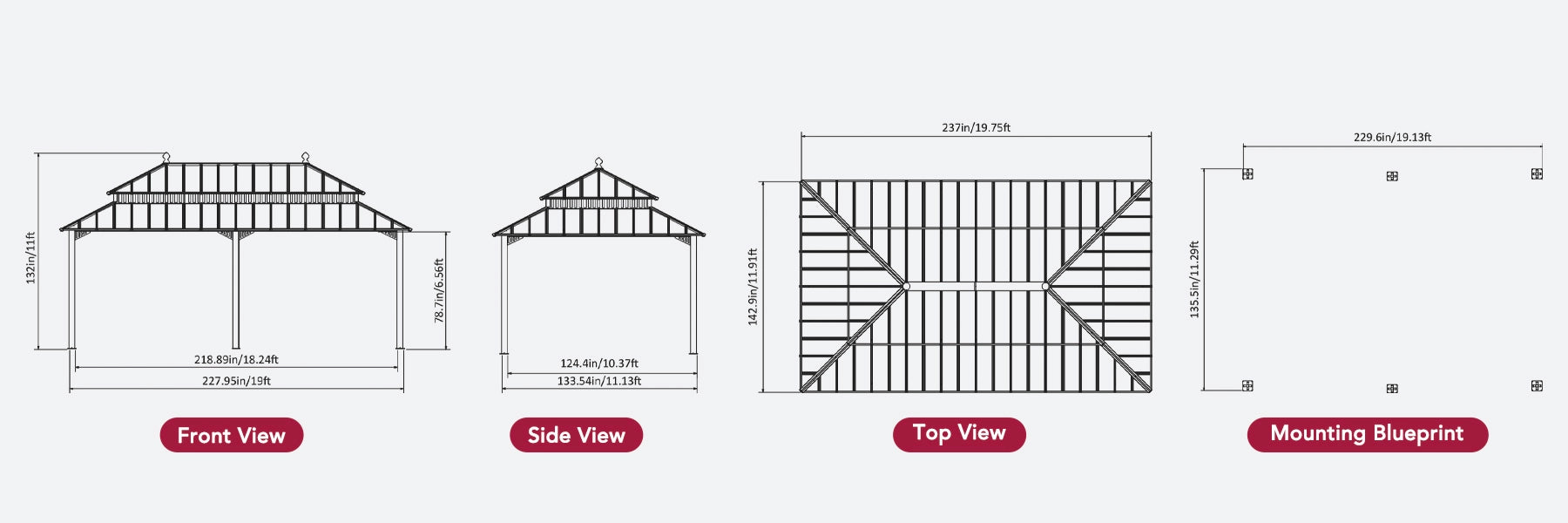 SUNJOY Kingston 12x20 Gazebo with Netting & Curtain | Steel Roof with Extra-Tall & Oversized Vent Top - Wood Posts