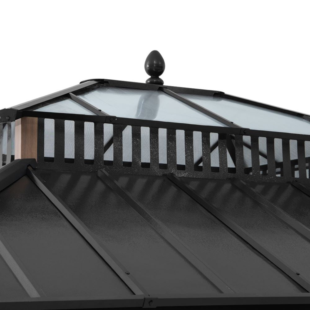 SUNJOY Kingston 12x10 Gazebo with Netting & Curtain | Steel & PC Roof - Woodgrain Aluminum Posts