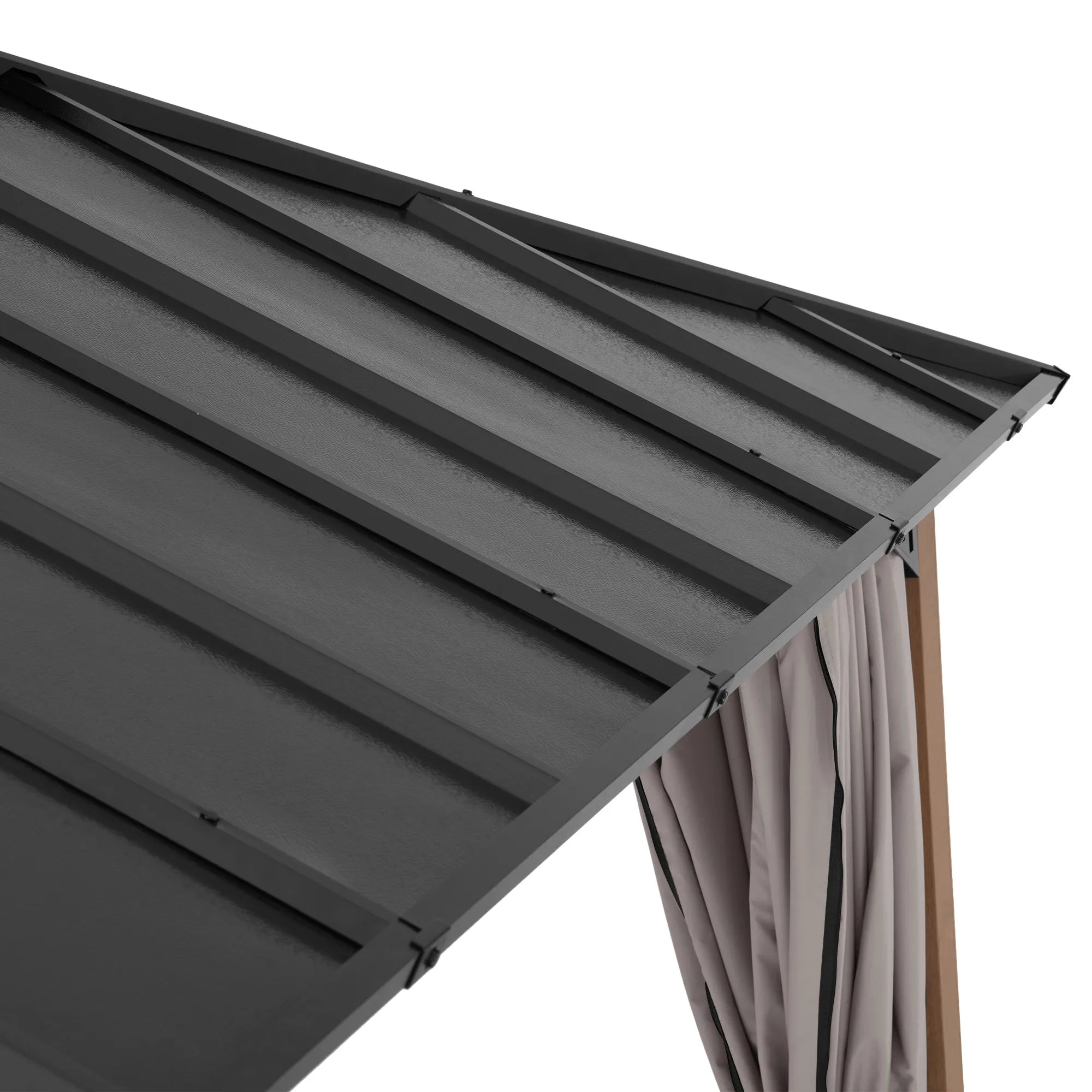 SUNJOY Kingston 12x10 Gazebo with Netting & Curtain | Steel & PC Roof - Woodgrain Aluminum Posts