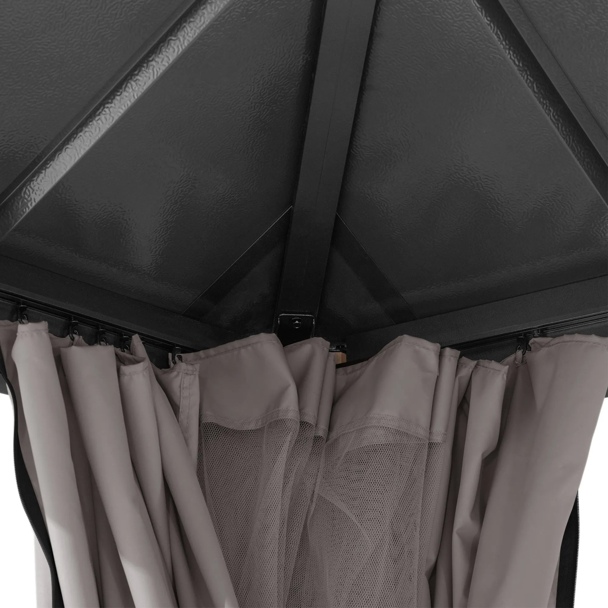 SUNJOY Kingston 12x10 Gazebo with Netting & Curtain | Steel & PC Roof - Woodgrain Aluminum Posts