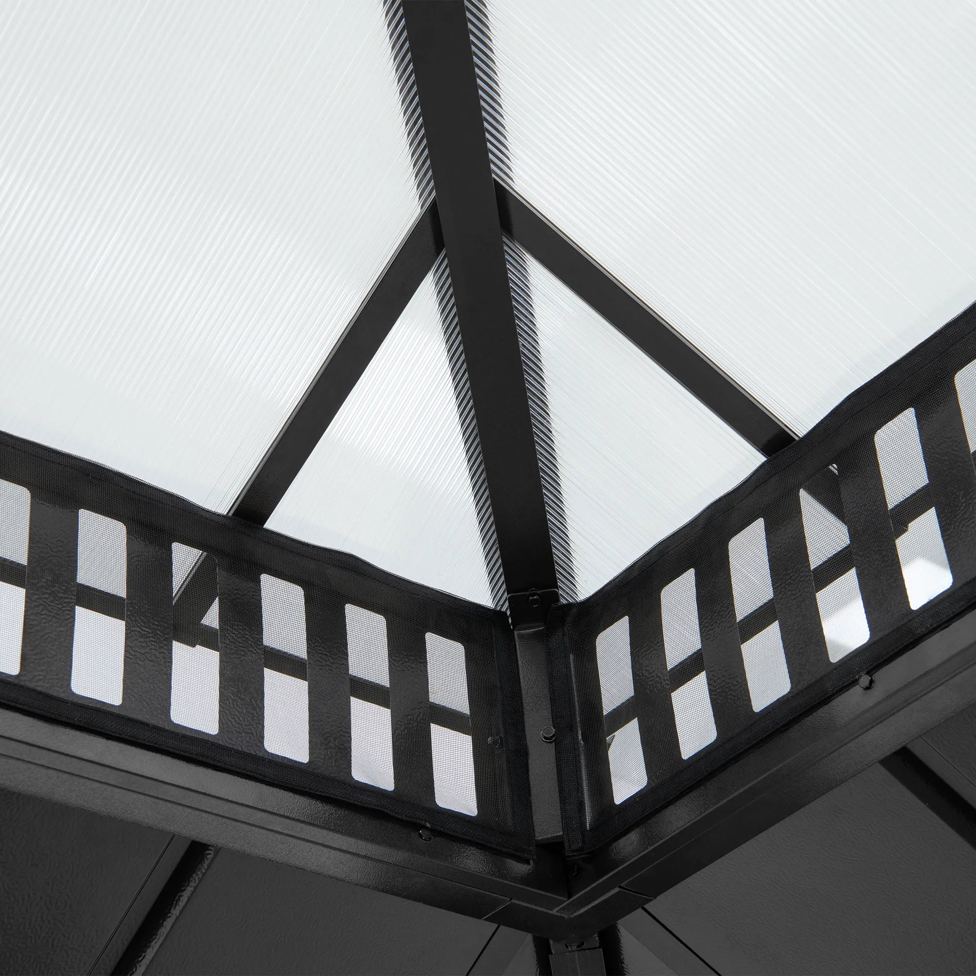 SUNJOY Kingston 12x10 Gazebo with Netting & Curtain | Steel & PC Roof - Woodgrain Aluminum Posts