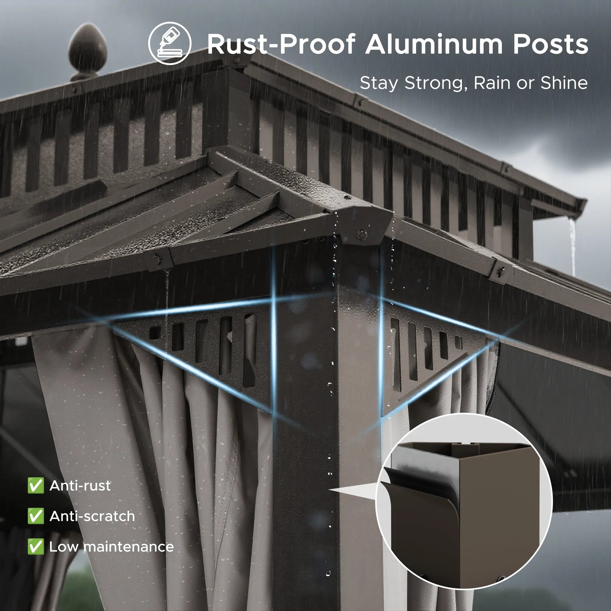 SUNJOY Kingston 10x10 Gazebo with Netting & Curtain | Steel Roof with Extra-Tall & Oversized PC Vent Top - Brown Aluminum Posts 