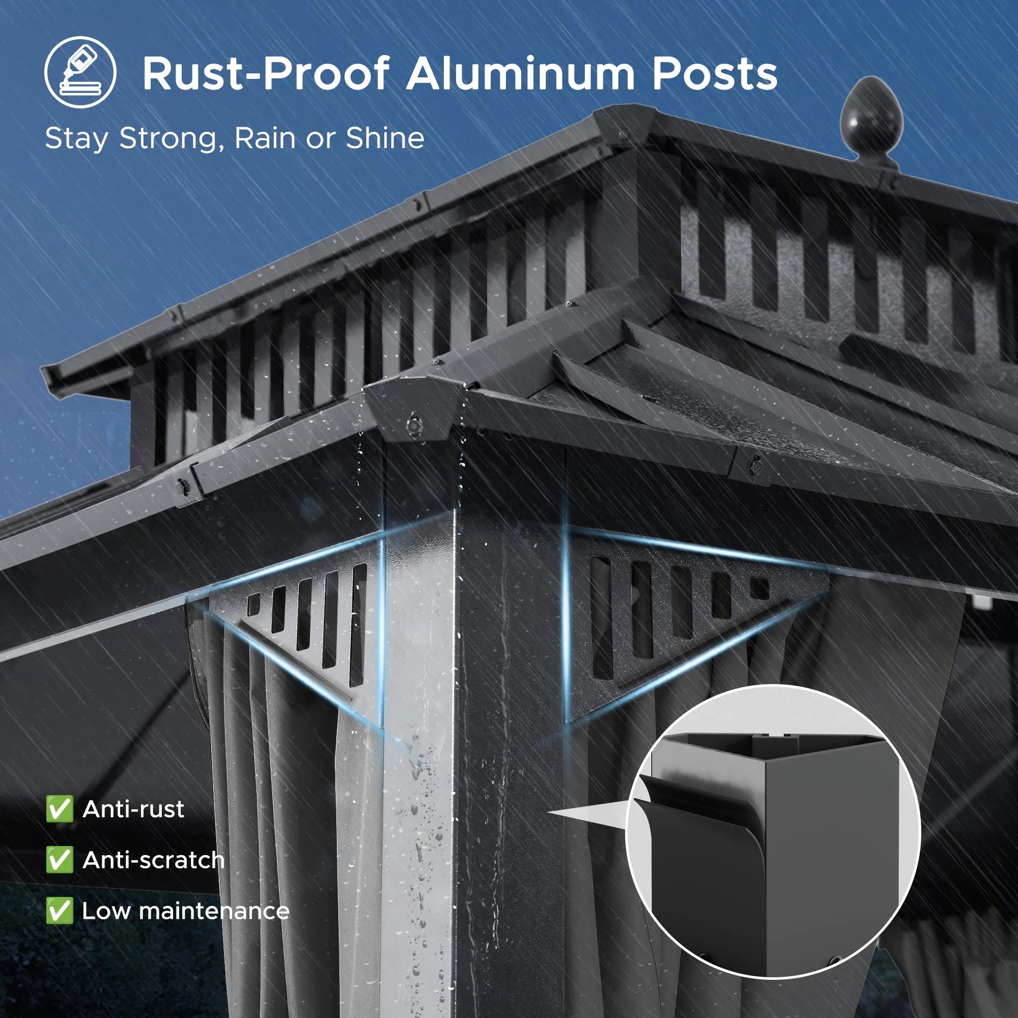 SUNJOY Kingston 12x12 Gazebo with Netting & Curtain | Steel Roof with Extra-Tall & Oversized PC Vent Top - Gray Aluminum Posts 