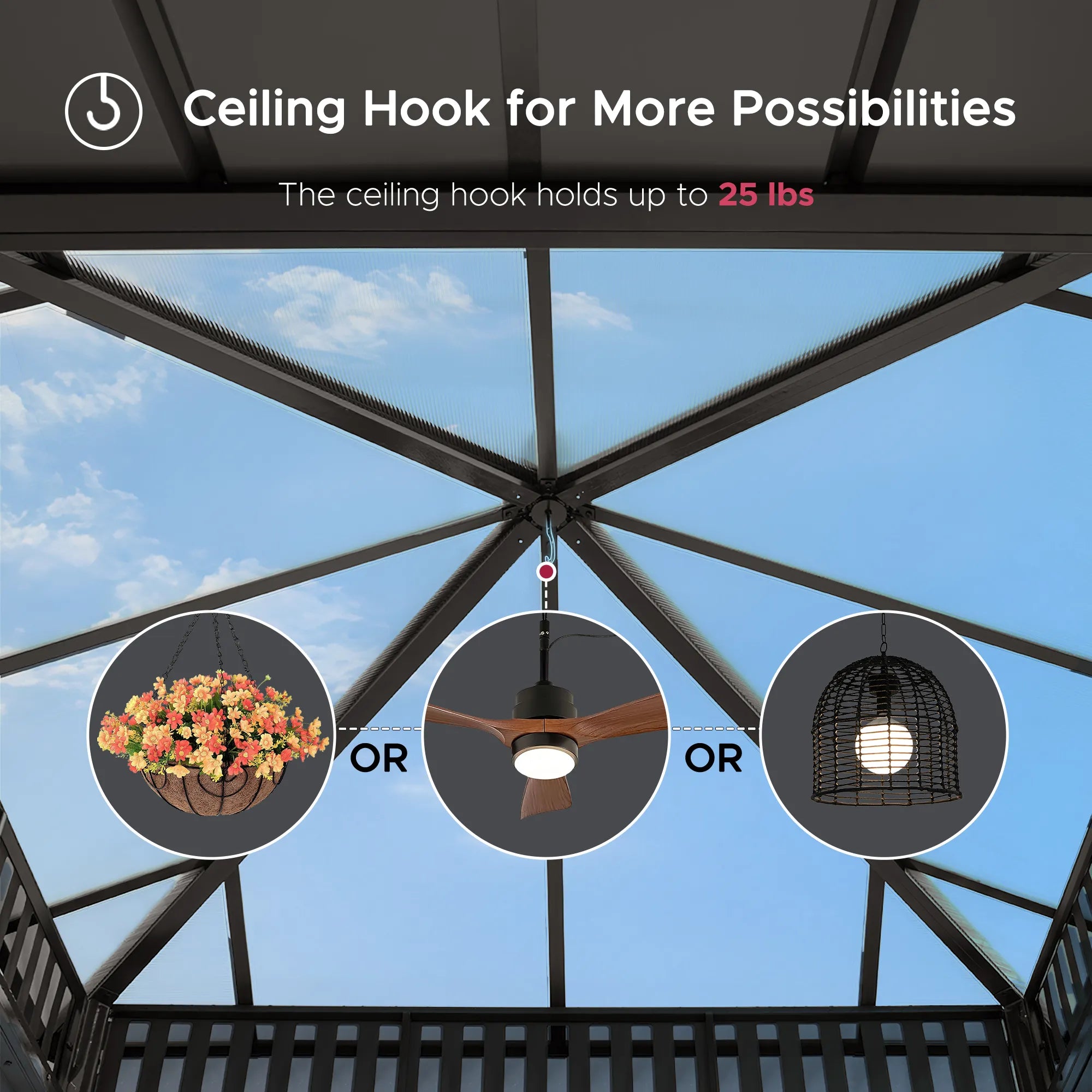 SUNJOY Kingston 12x12 Gazebo with Netting & Curtain | Steel Roof with Extra-Tall & Oversized PC Vent Top - Brown Aluminum Posts 