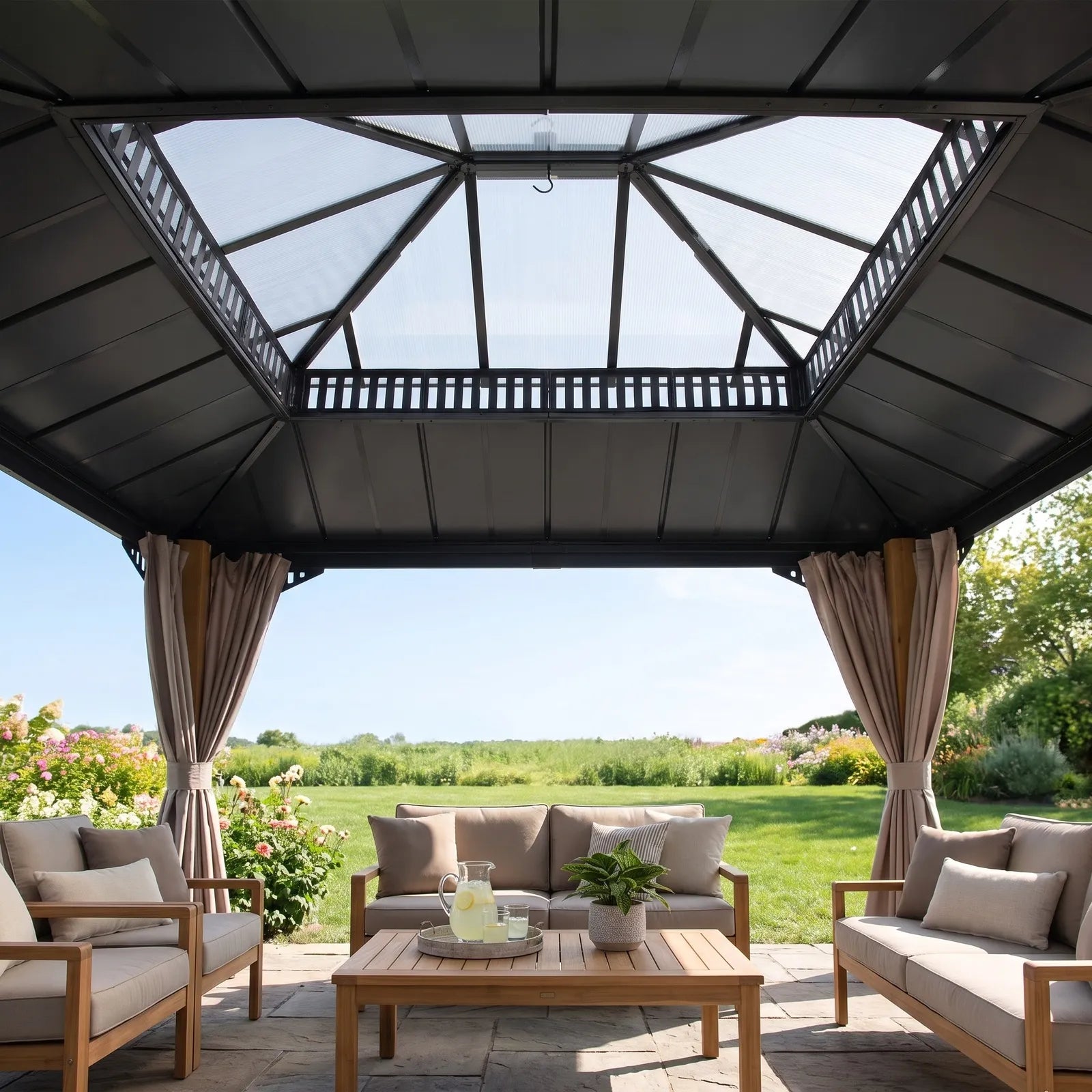 SUNJOY Kingston 12x14 Aluminum Hardtop Gazebo with Metal & PC Roof