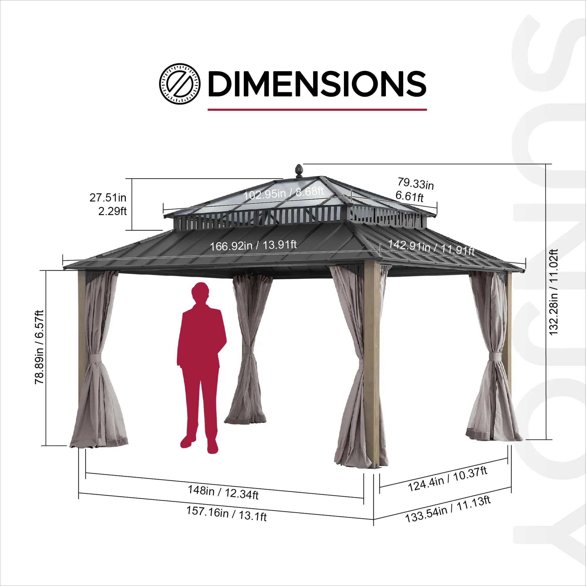 SUNJOY Kingston 12x14 Outdoor Hardtop Gazebo with Metal Roof