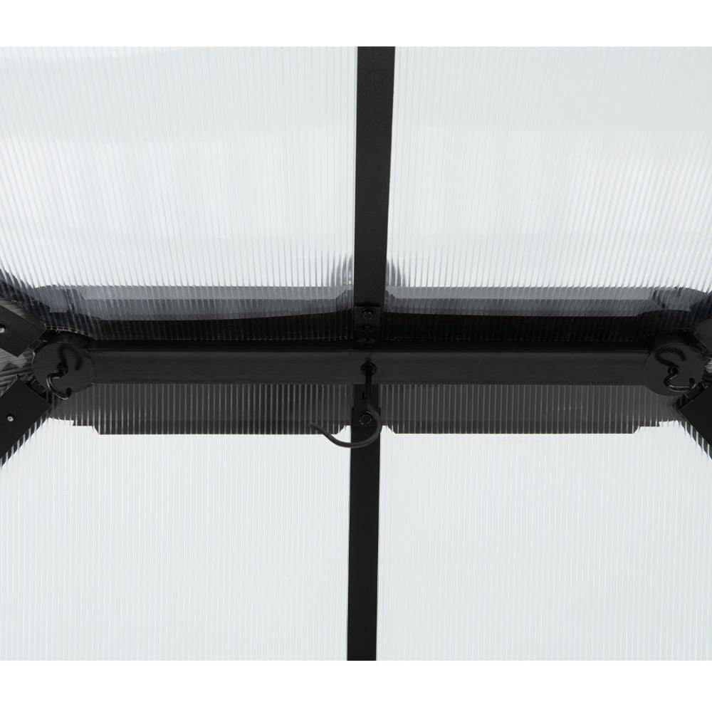 SUNJOY Kingston 12x16 Gazebo with Netting & Curtain | Steel & PC Roof - Woodgrain Aluminum Posts