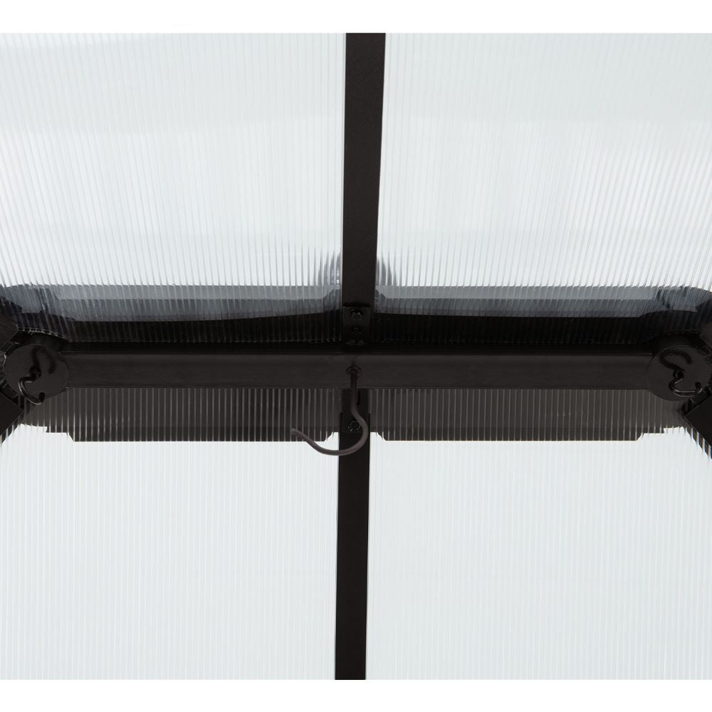 SUNJOY Kingston 12x16 Gazebo with Netting & Curtain | Steel & PC Roof - Brown Aluminum Posts