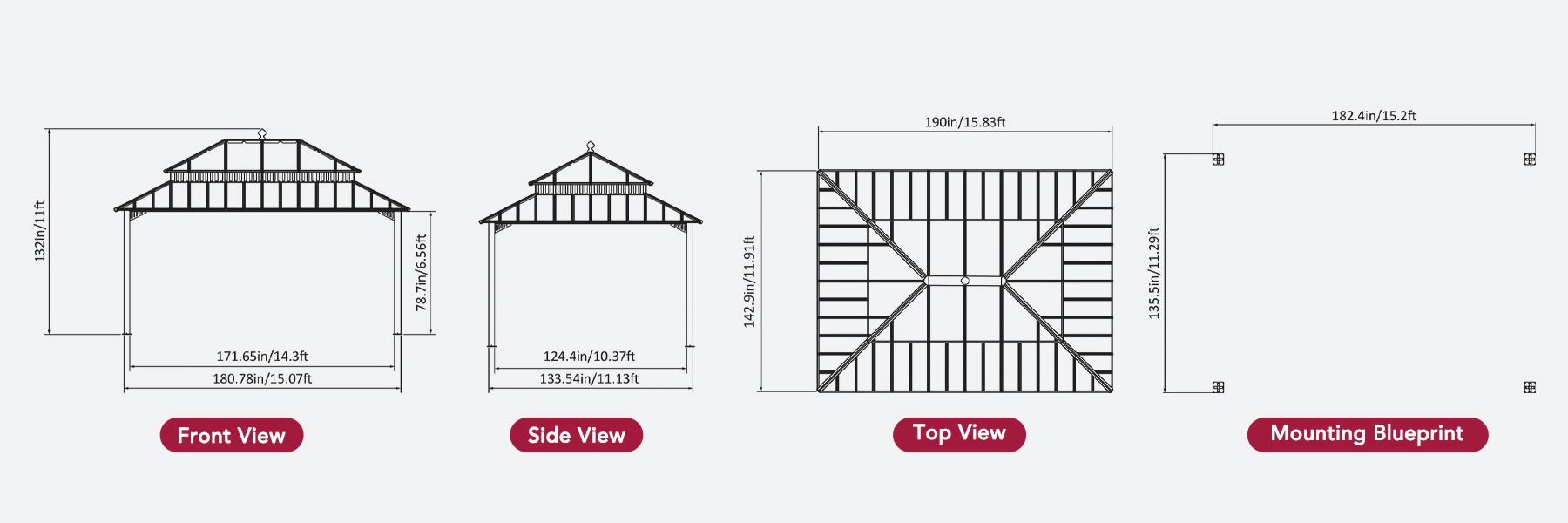 SUNJOY Kingston 12x16 Gazebo with Netting & Curtain | Steel Roof with Extra-Tall & Oversized PC Vent Top - Wood Posts