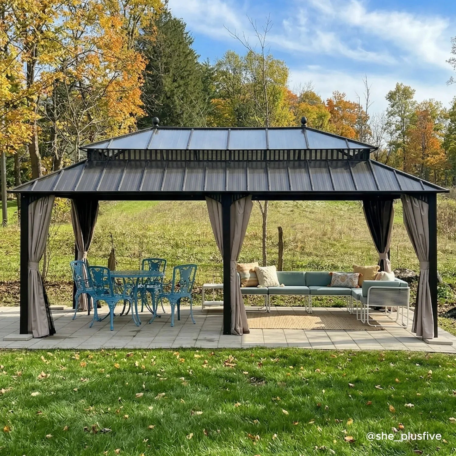 SUNJOY Kingston 12x20 Gazebo with Netting & Curtain | Steel Roof with Extra-Tall & Oversized PC Vent Top - Brown Aluminum Posts