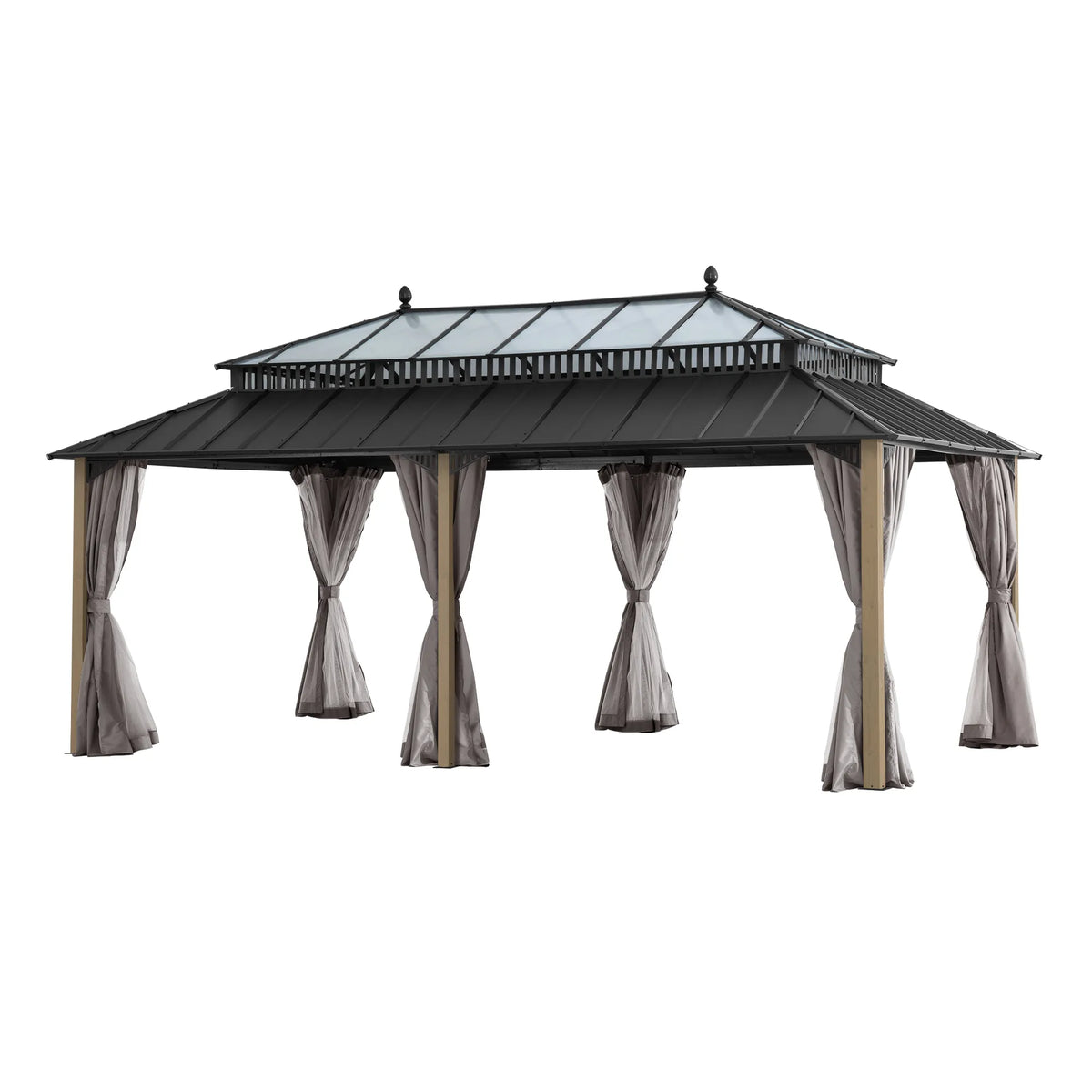 ビーコン 玄海サンマ 210mm Large 12x20 Wood Gazebo for Patios with PC Roof & Curtains | SUNJOY