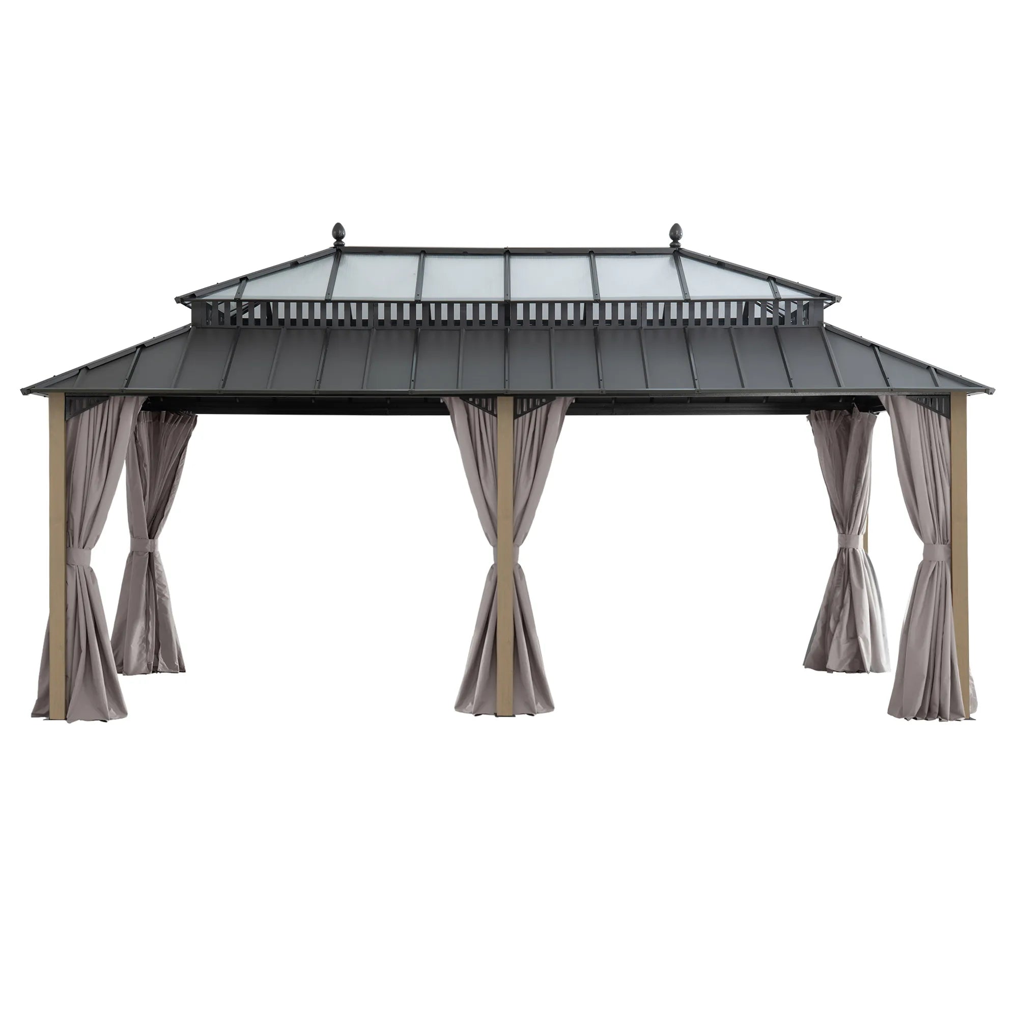 SUNJOY Kingston 12x20 Gazebo with Netting & Curtain | Steel Roof with Extra-Tall & Oversized PC Vent Top - Wood Posts