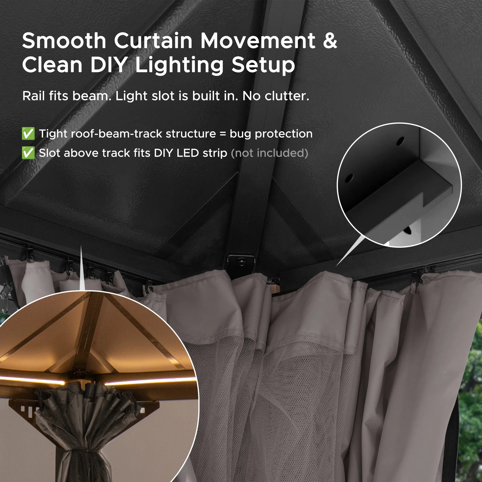 SUNJOY Kingston 12x20 Gazebo with Netting & Curtain | Steel Roof with Extra-Tall & Oversized PC Vent Top - Wood Posts