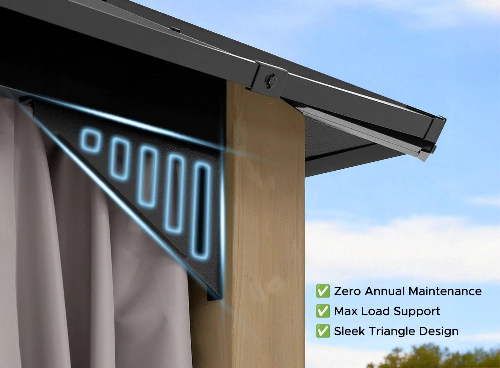 SUNJOY Kingston 12x20 Gazebo with Netting & Curtain | Steel Roof with Extra-Tall & Oversized PC Vent Top - Wood Posts