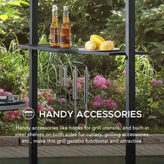 SUNJOY 5x8 BBQ Grill Gazebo with Bar Shelves and Hooks.