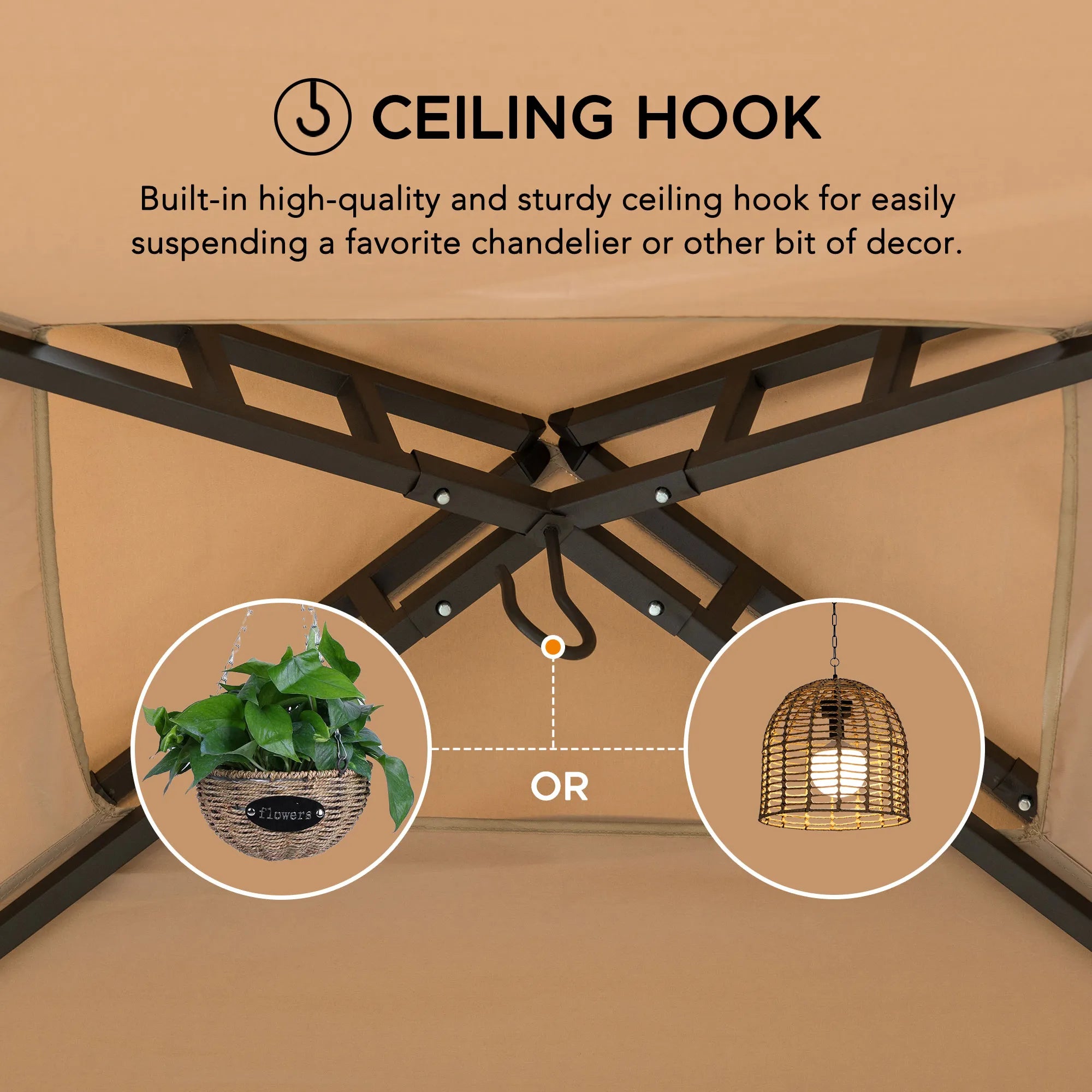 SUNJOY 5x8 BBQ Grill Gazebo with Bar Shelves and Hooks - Tan & Brown