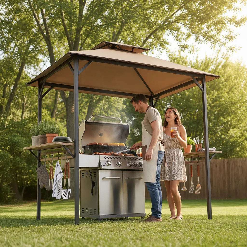 Classic Double-Roof Soft-Top Grill Station, 8x5
